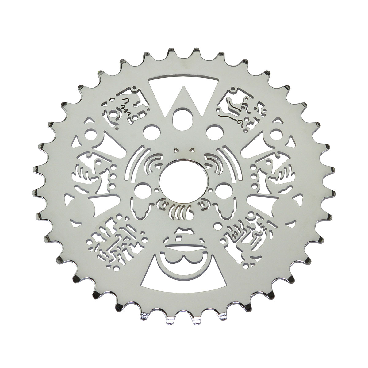 Lowrider Aztec W/Head Laser Chainring 1/2 X 1/8 36t Chrome.