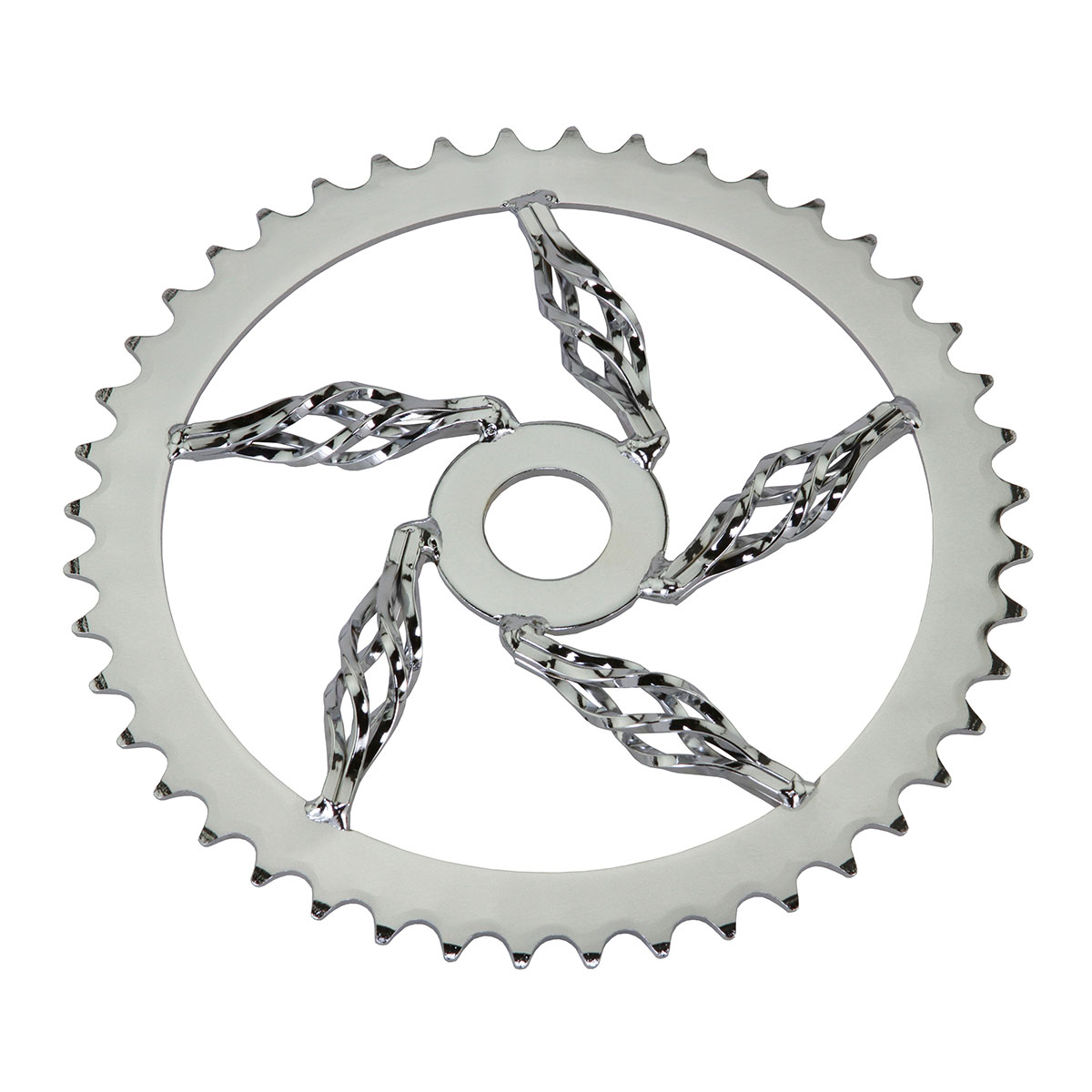 Lowrider Cage Twisted Steel Chainring 1/2 X 1/8 44t Chrome.