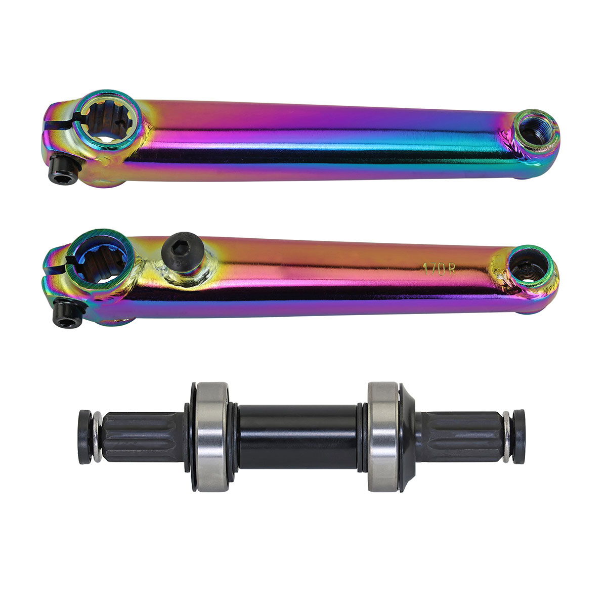 Cro-mo Crank Set 170mm Mid/BB 19mm Spindle 8t spline Oil Slik.
