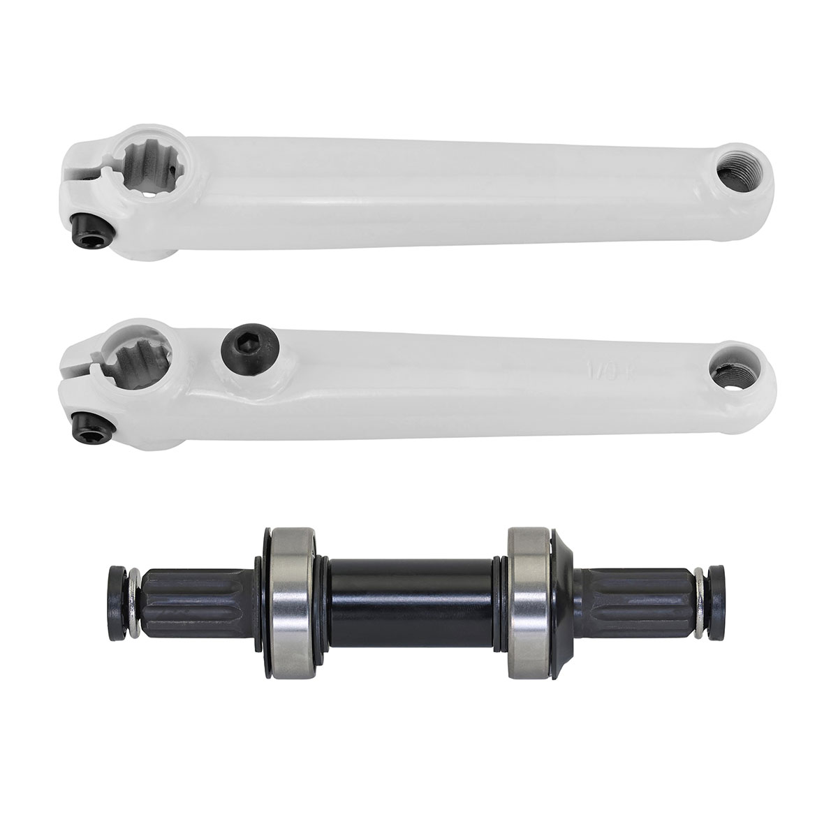 Cro-mo Crank Set 170mm Mid/BB 19mm Spindle 8t spline White.