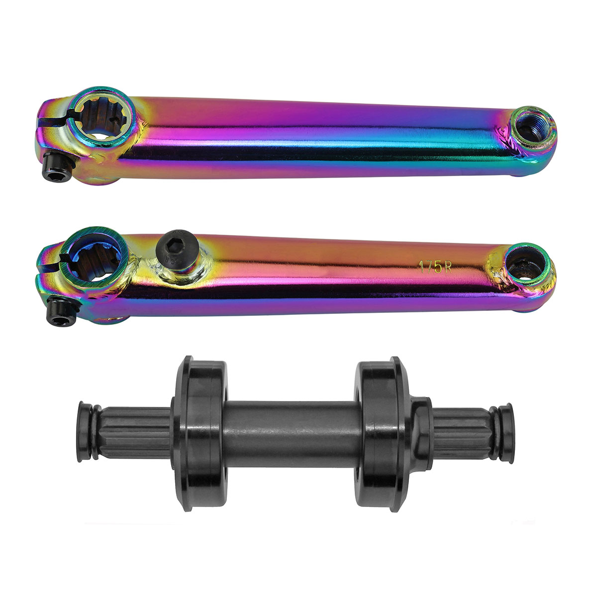 Cro-mo Crank Set 175mm USA/BB 19mm Spindle 8t spline Oil Slik.