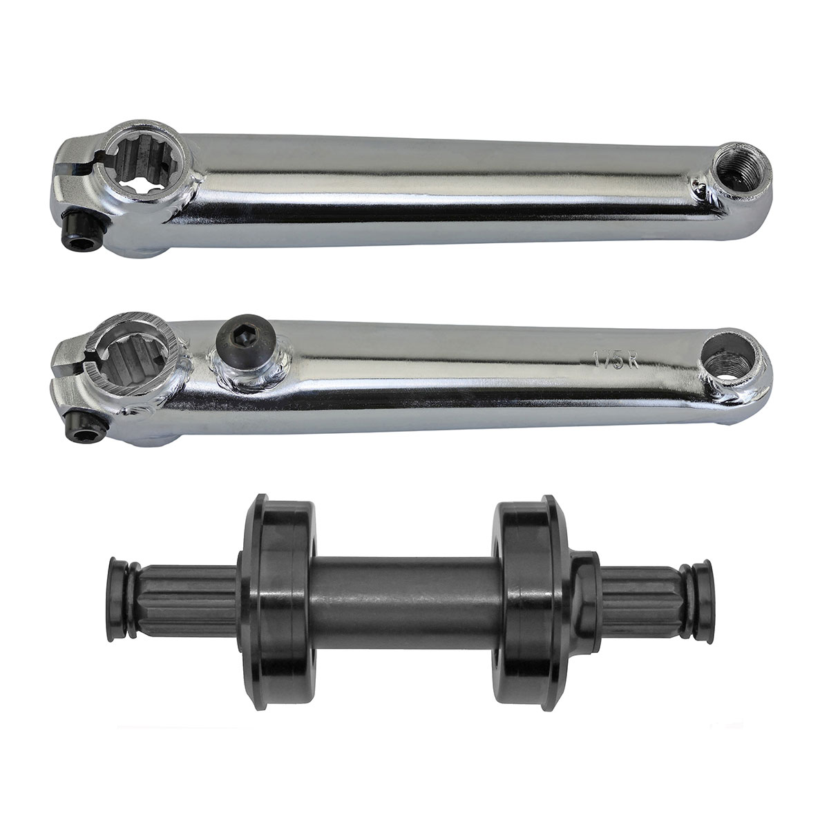 Cro-mo Crank Set 175mm USA/BB 19mm Spindle 8t spline Chrome.