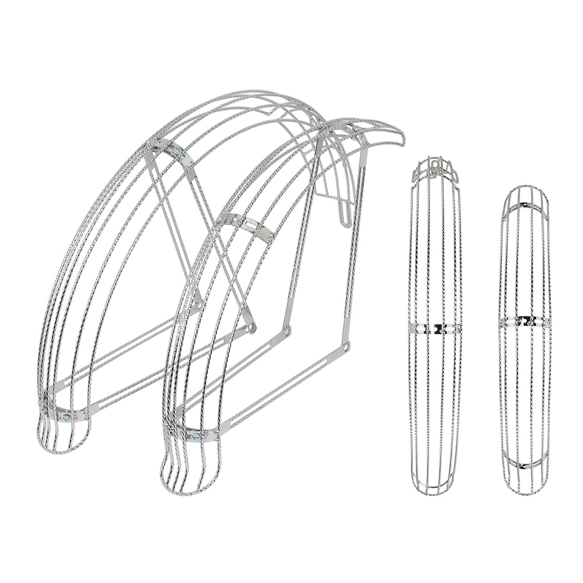 20 Flared Twisted Adjustable Fender W/4 Braces Set Chrome.