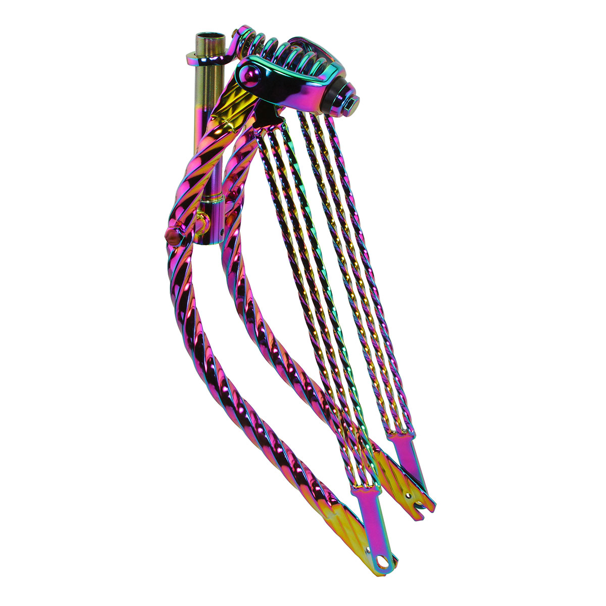 20 Lowrider Bent Triple Square Twisted Spring Fork 1 Inch Oil Slick.