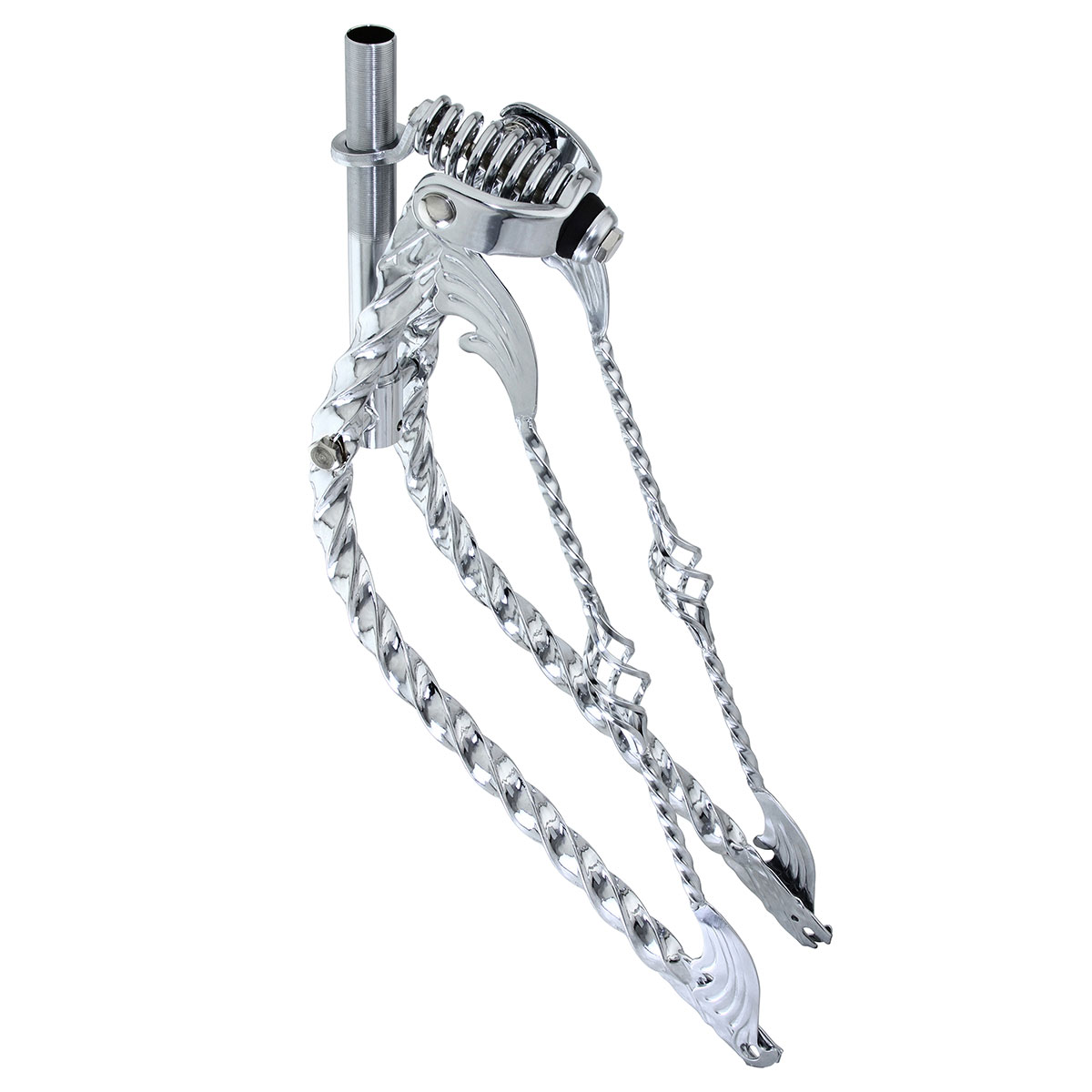 26 Lowrider Bent Square Twisted Spring Fork 1 Inch W/Twisted Wing Cage Bars Chrome.