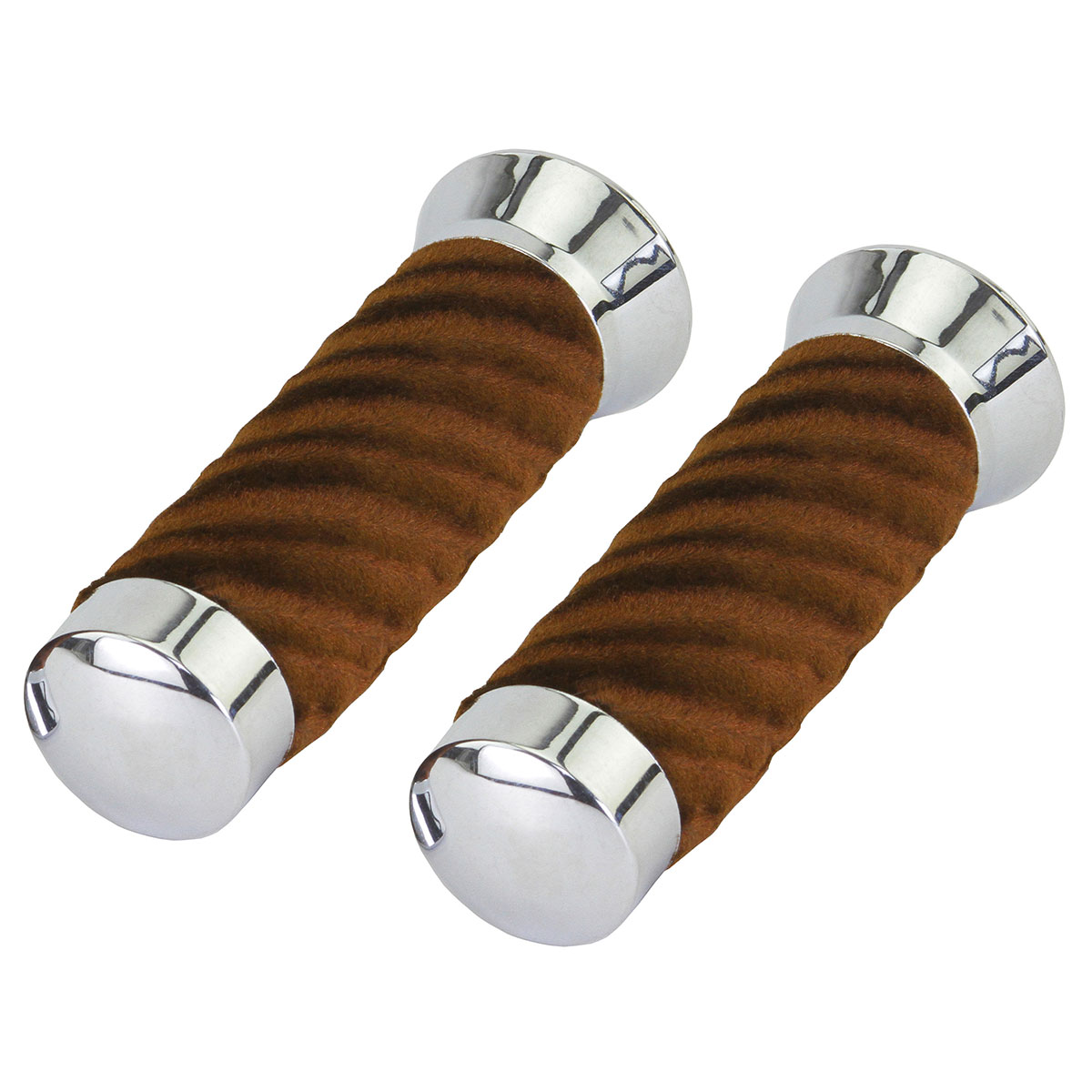 Custom Swirl Velour Grips 7/8 long 130mm Chrome/Brown.
