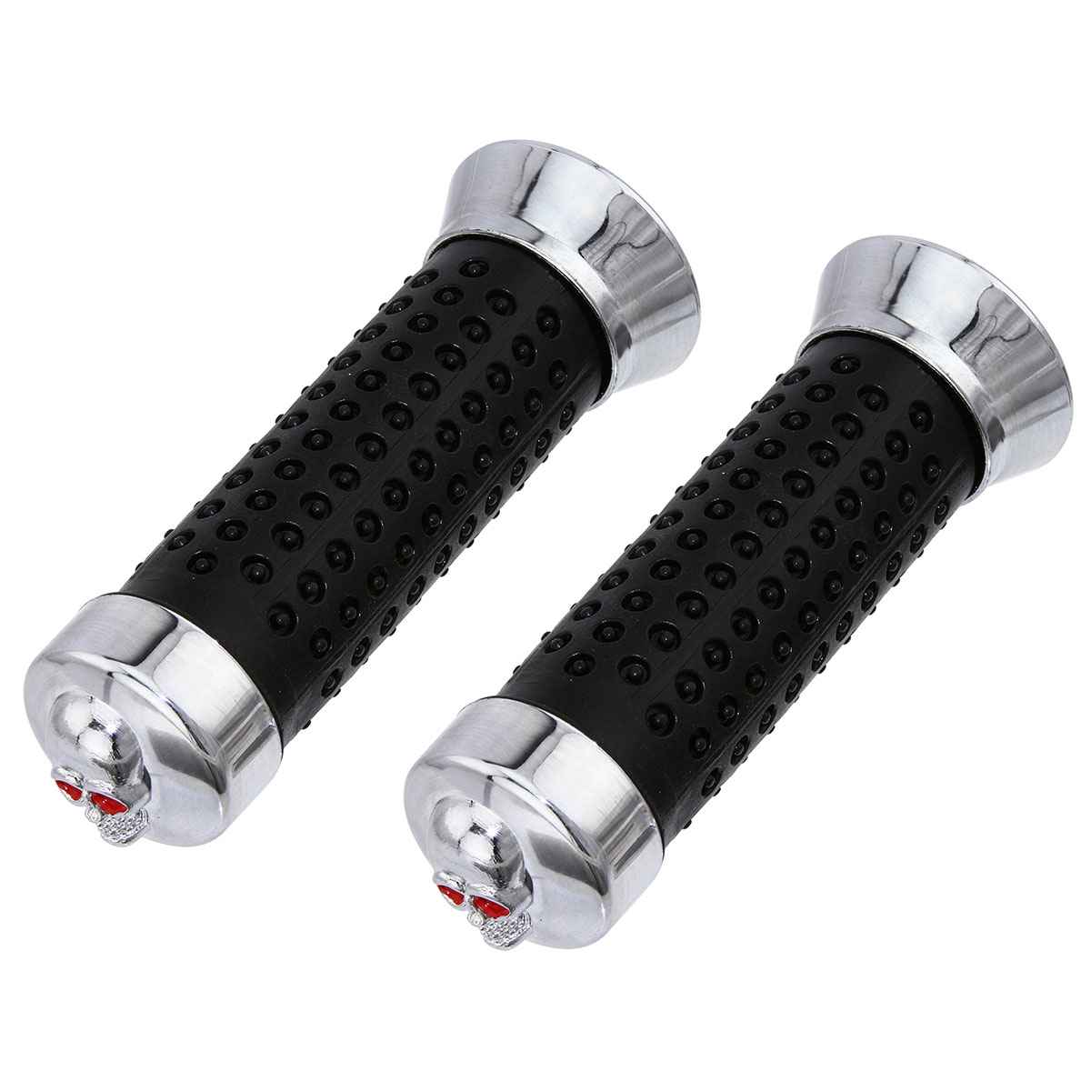 Grips 7/8 long 130mm Dots Black/Chrome Skull.
