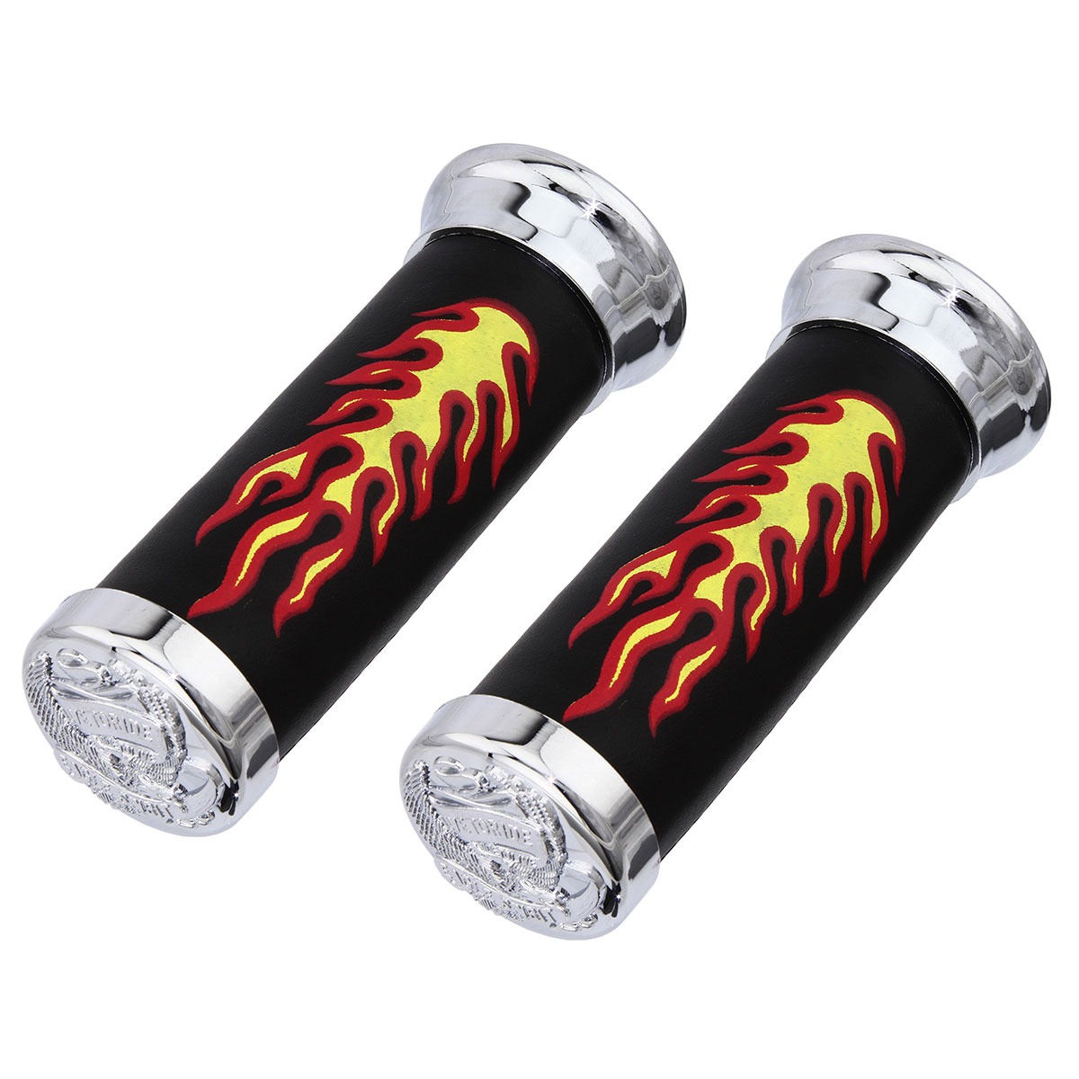 Grips 7/8 long 125mm W/Flames Black/Chrome Eagle.