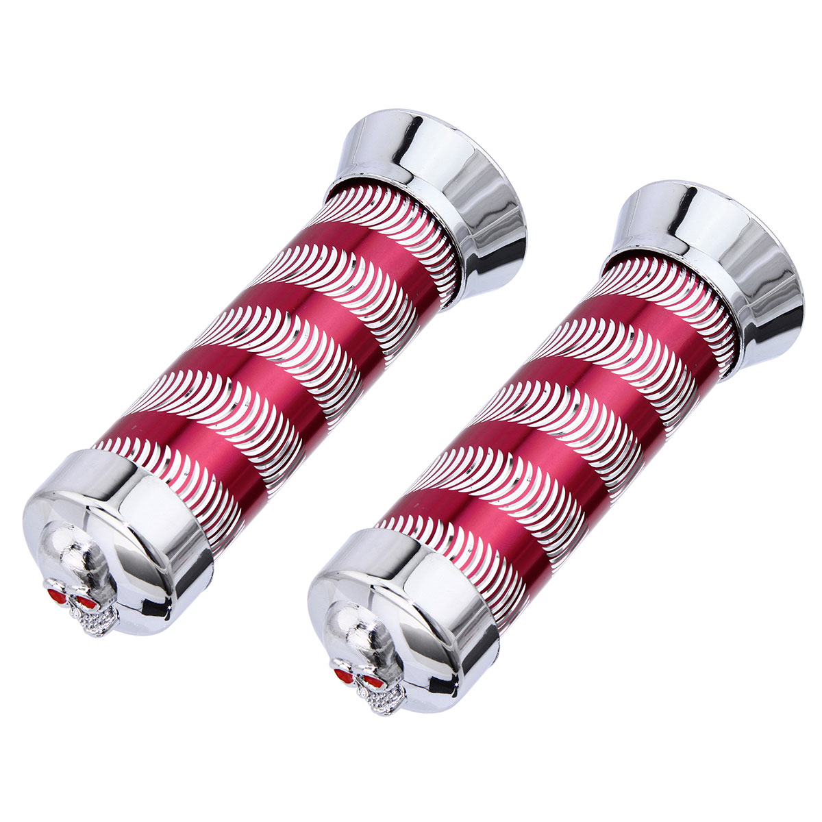 Grips 7/8 long 130mm Swirl 9518 Red/Chrome Skull.