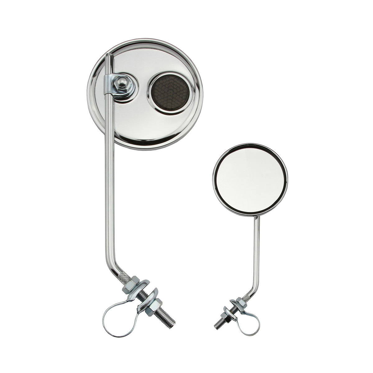 Round Mirror Chrome Black Reflectors.