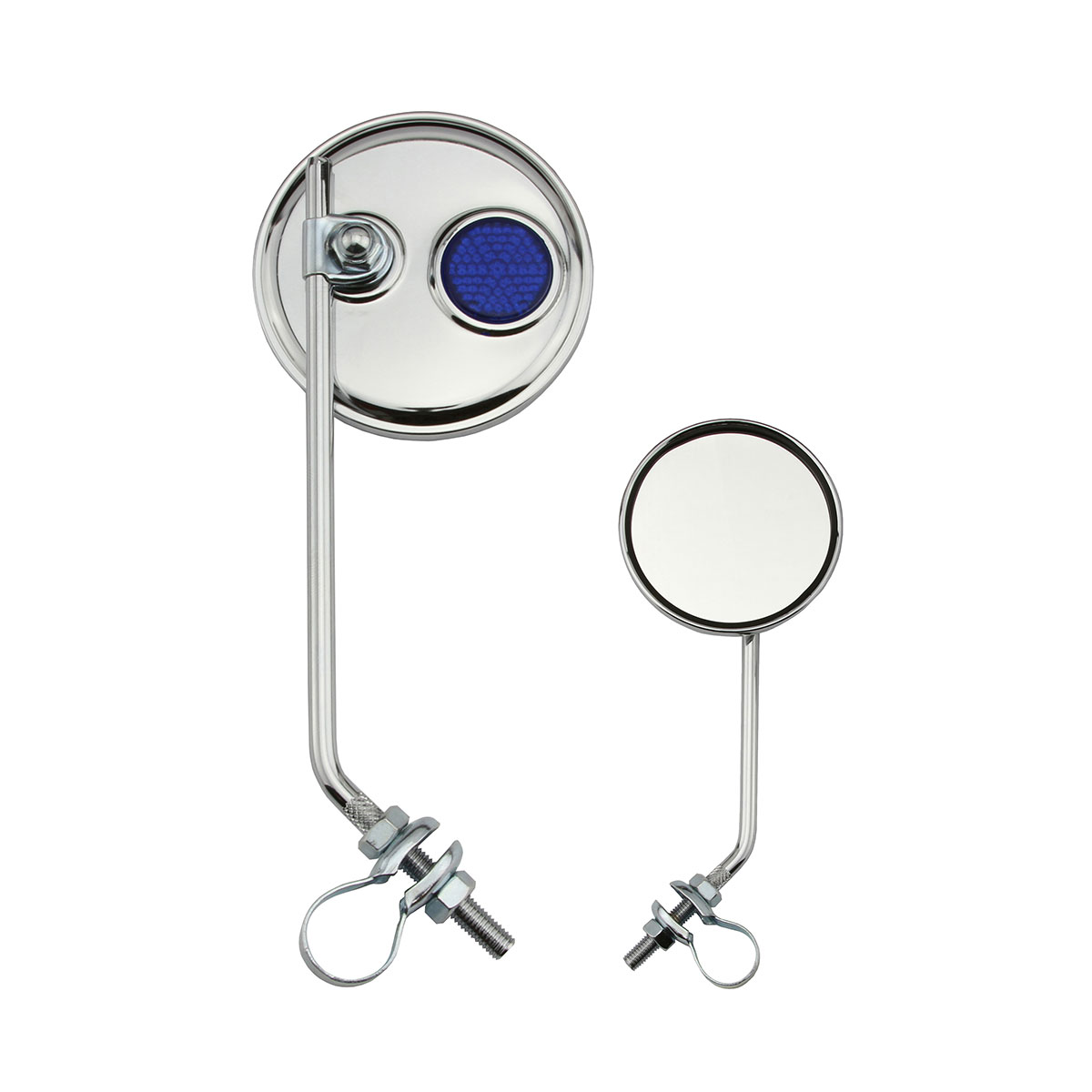 Round Mirror Chrome Blue Reflectors.