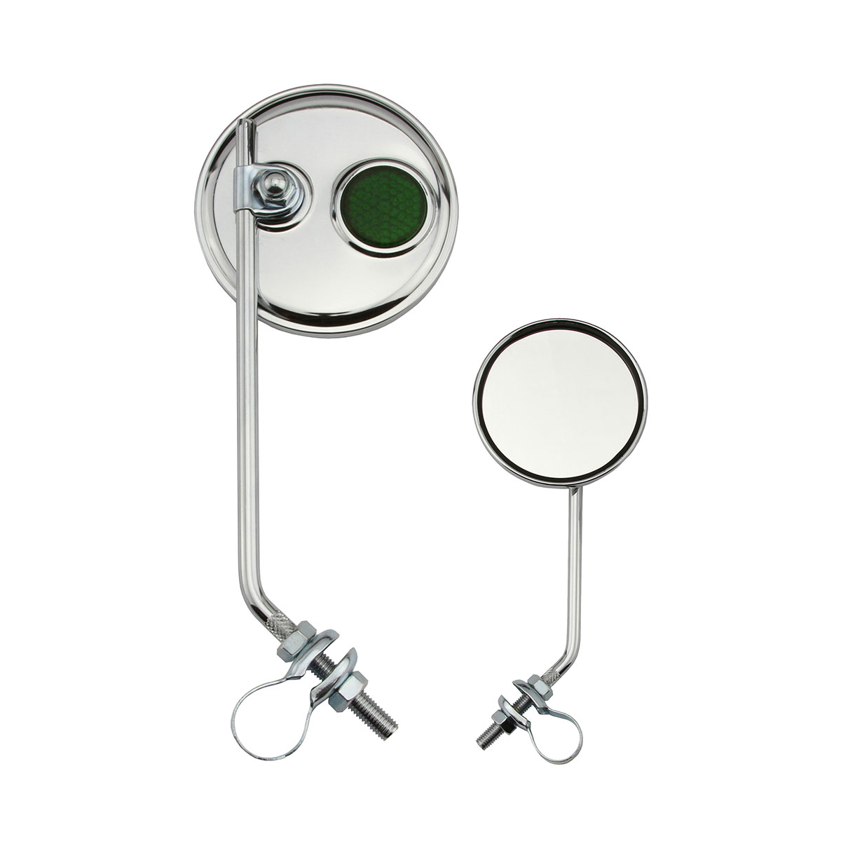 Round Mirror Chrome Green Reflectors.