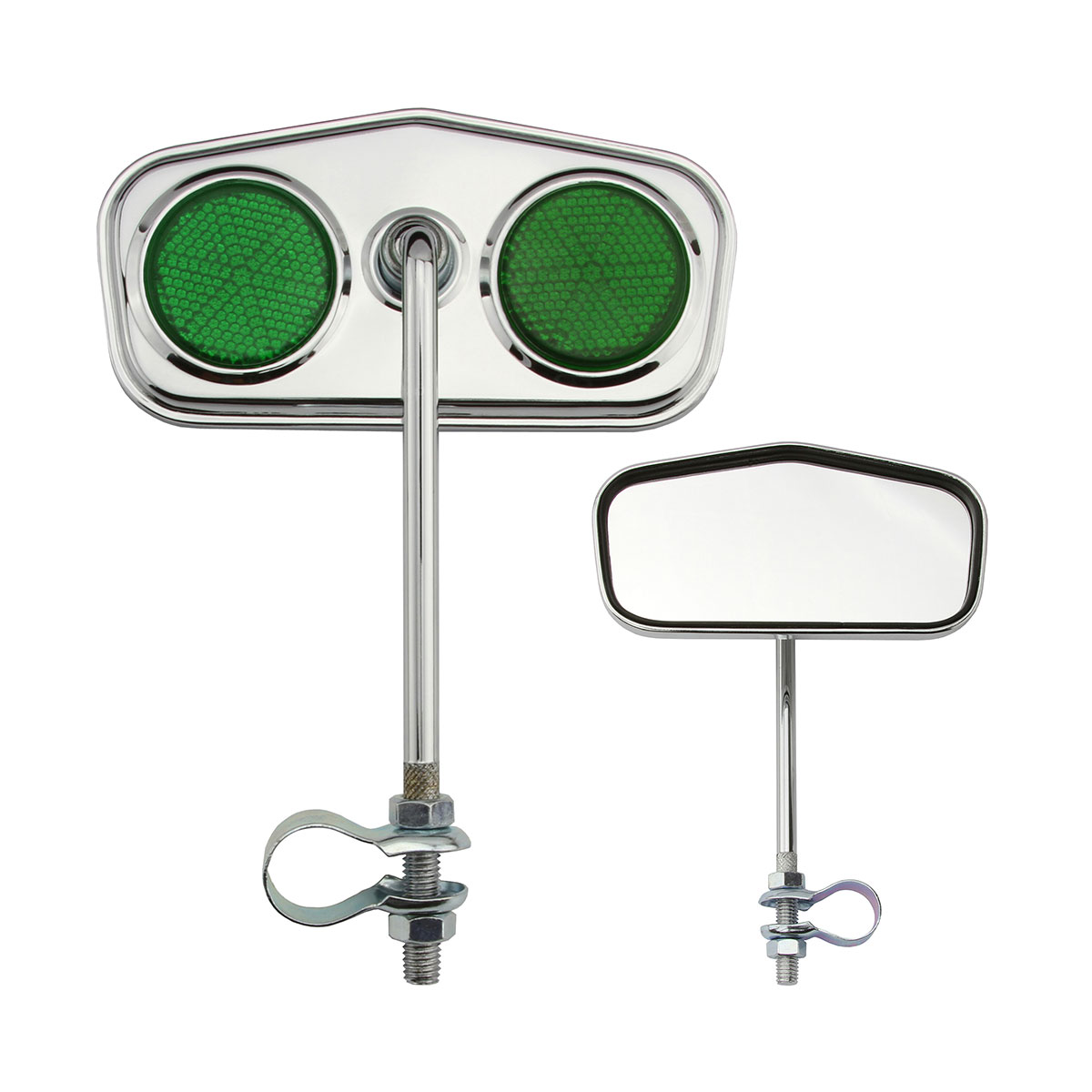 Diamond Mirror Chrome Green Reflectors.