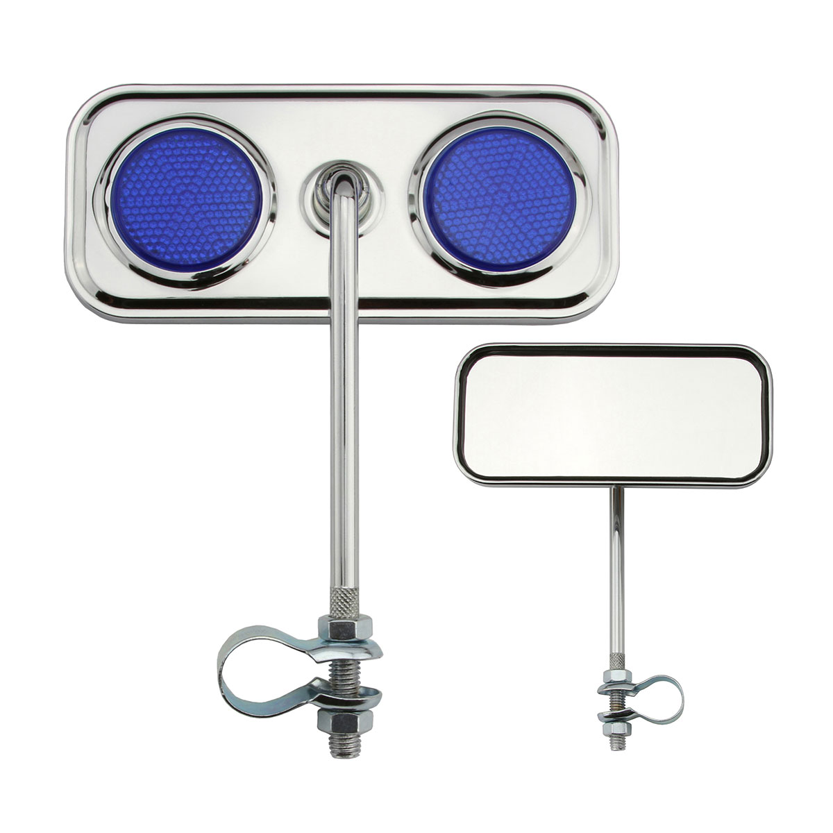Rectangle Mirror Chrome Blue Reflectors.