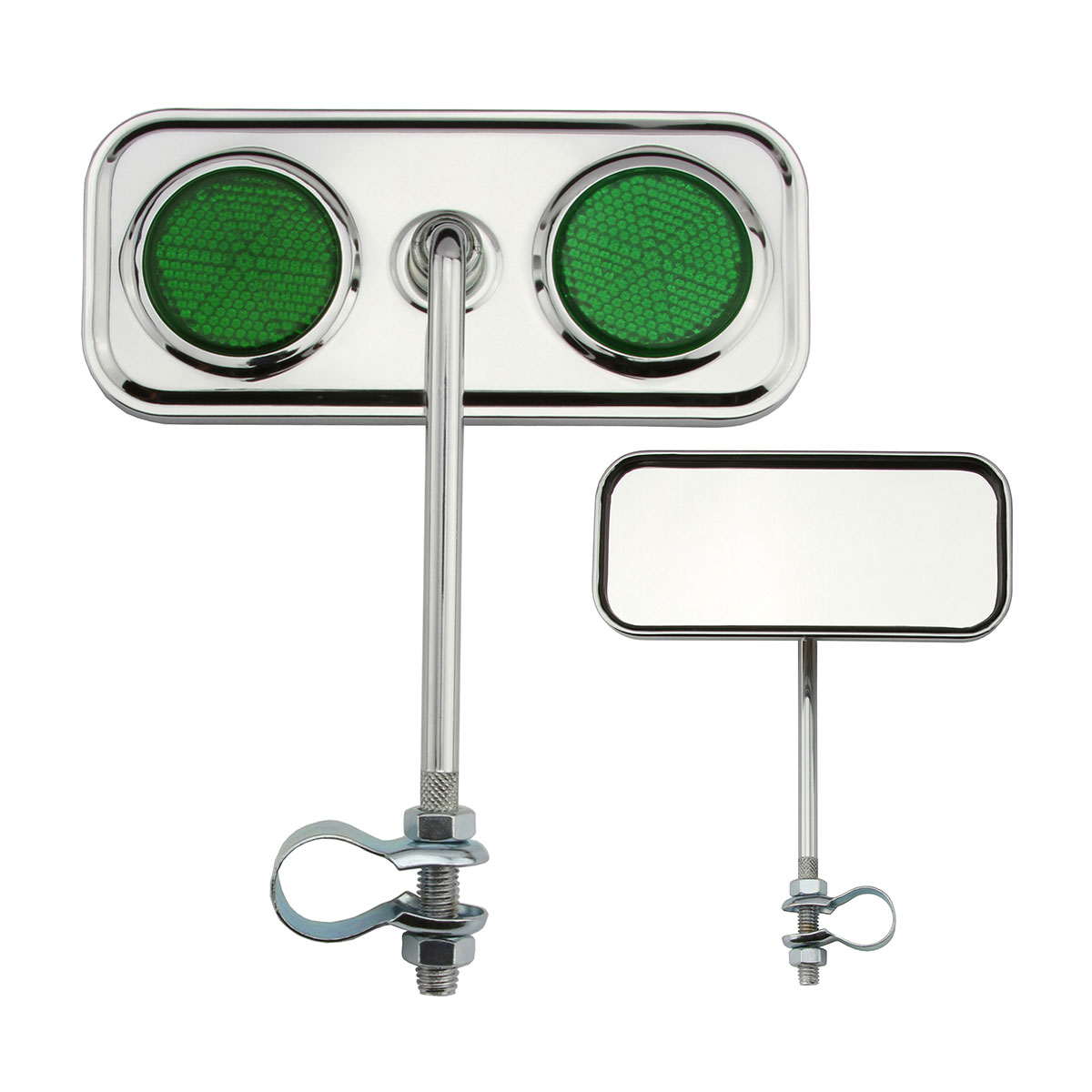 Rectangle Mirror Chrome Green Reflectors.