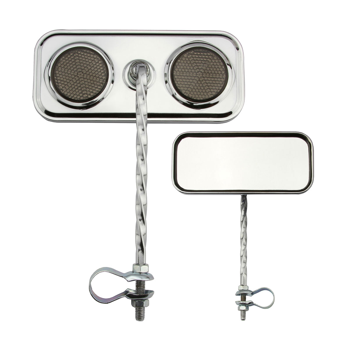 Rectangle Square Twisted Mirror Chrome Black Reflectors.
