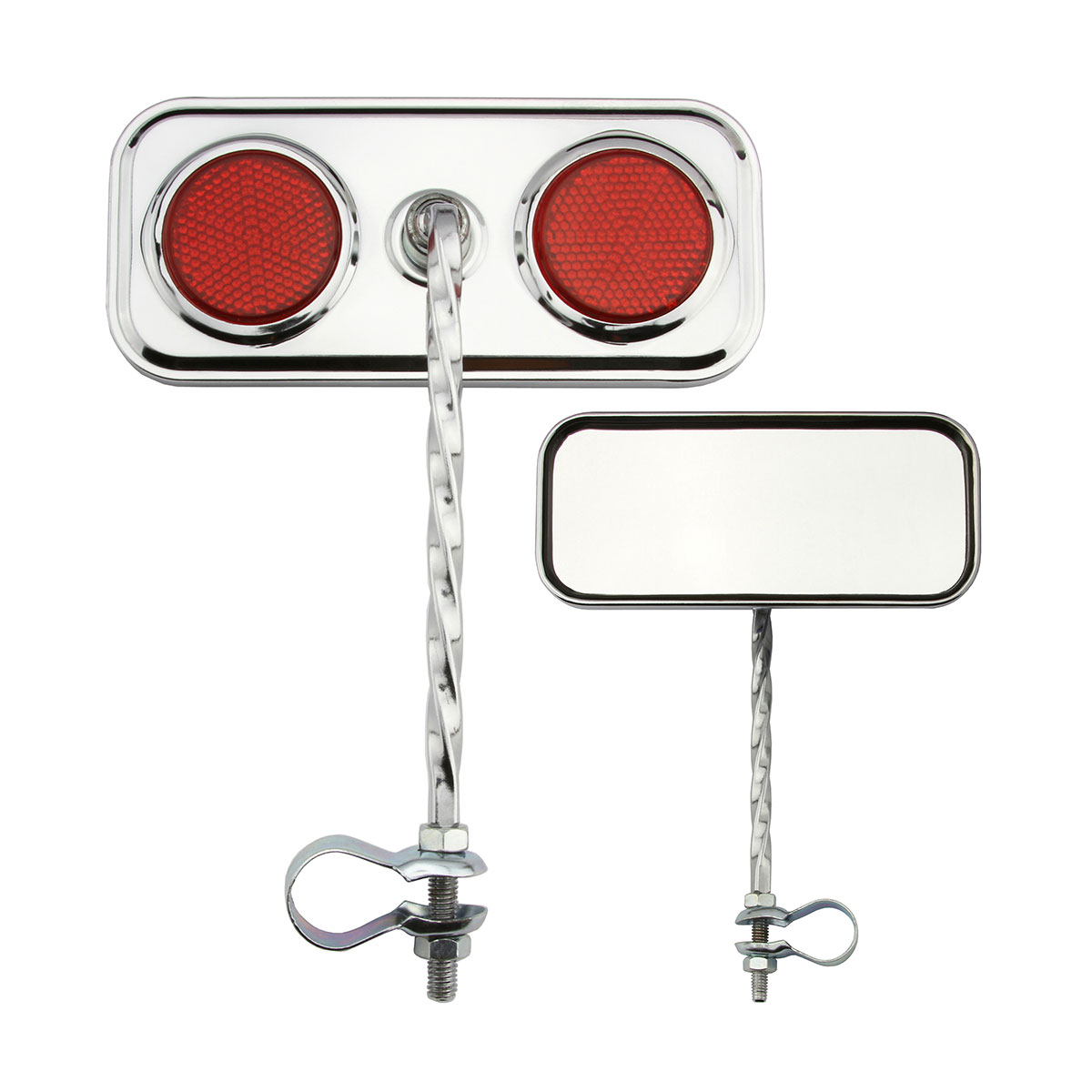 Rectangle Square Twisted Mirror Chrome Red Reflectors.