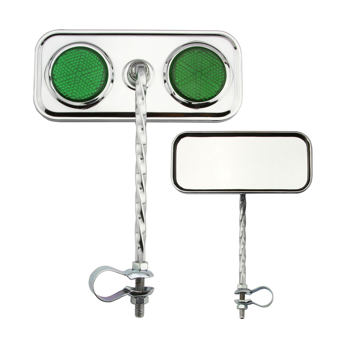Rectangle Square Twisted Mirror Chrome Green Reflectors.