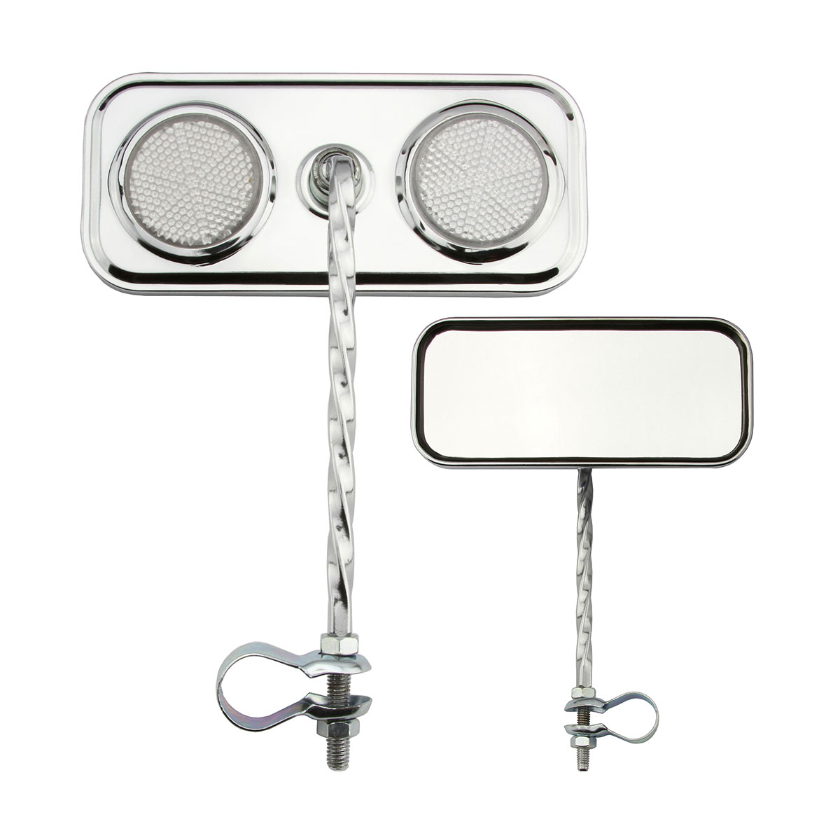 Rectangle Square Twisted Mirror Chrome Clear Reflectors.