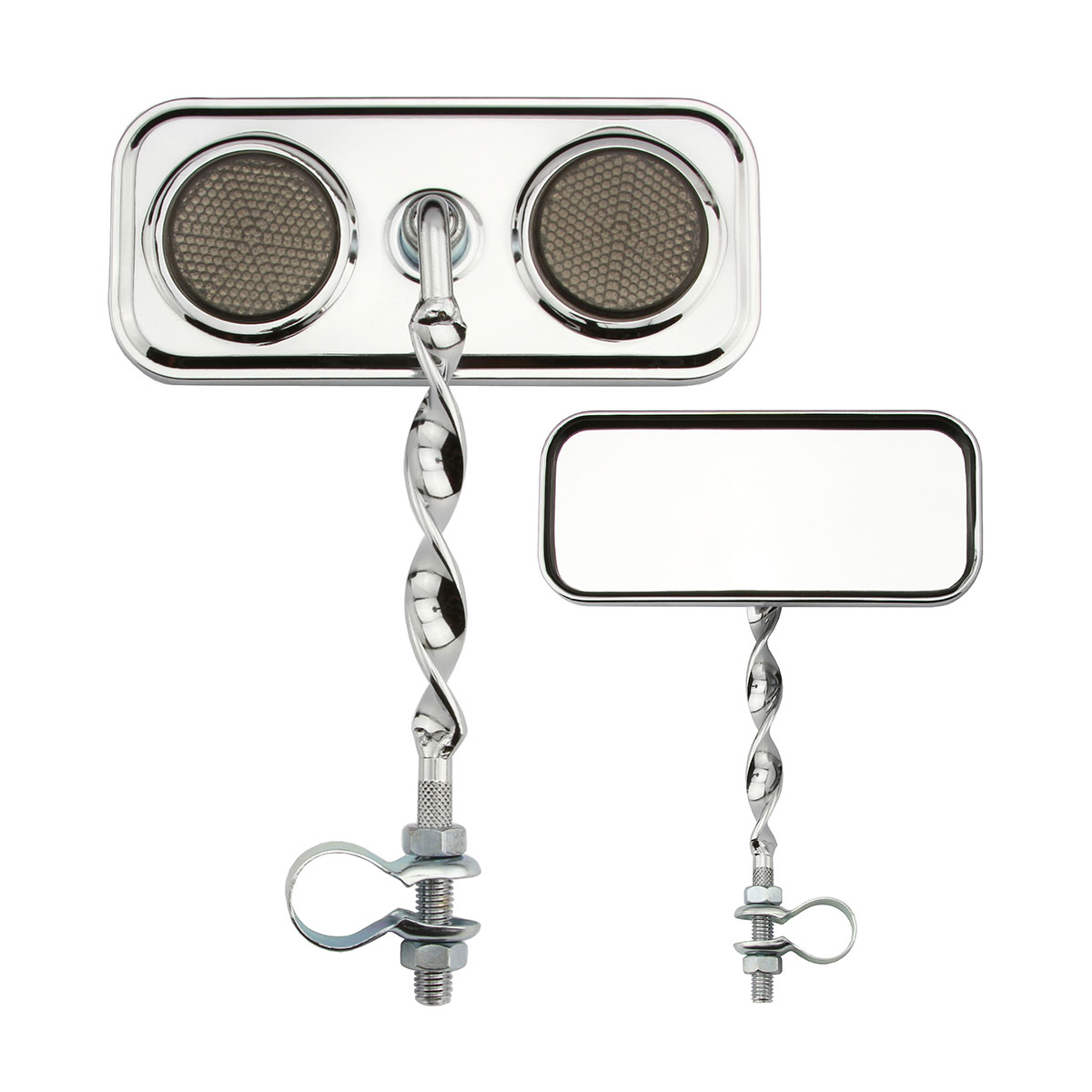 Rectangle Flat Twisted Mirror Chrome Black Reflectors.