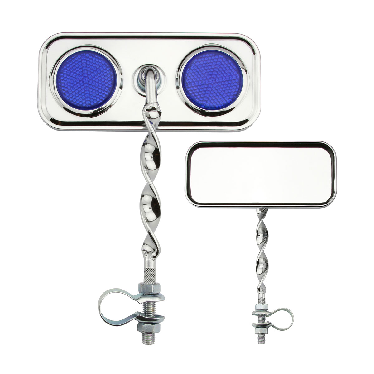 Rectangle Flat Twisted Mirror Chrome Blue Reflectors.