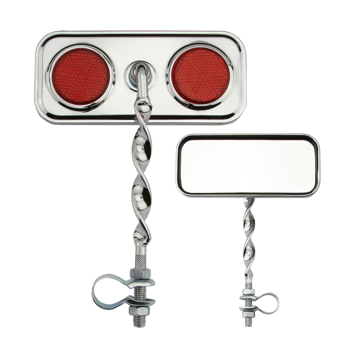 Rectangle Flat Twisted Mirror Chrome Red Reflectors.