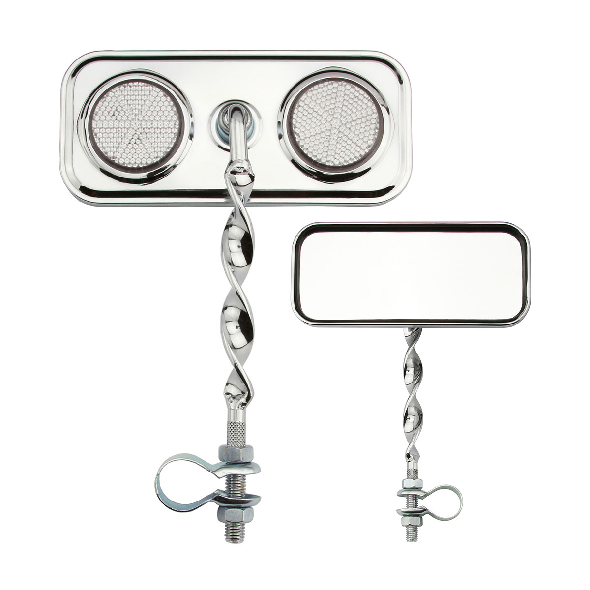 Rectangle Flat Twisted Mirror Chrome Clear Reflectors.