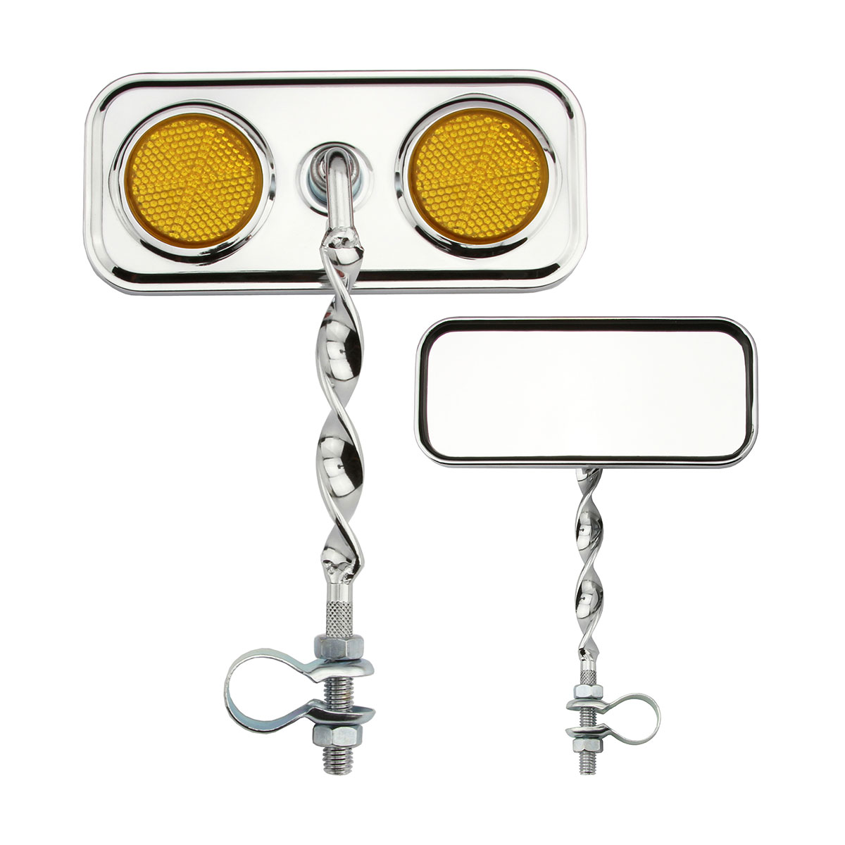 Rectangle Flat Twisted Mirror Chrome Amber Reflectors.