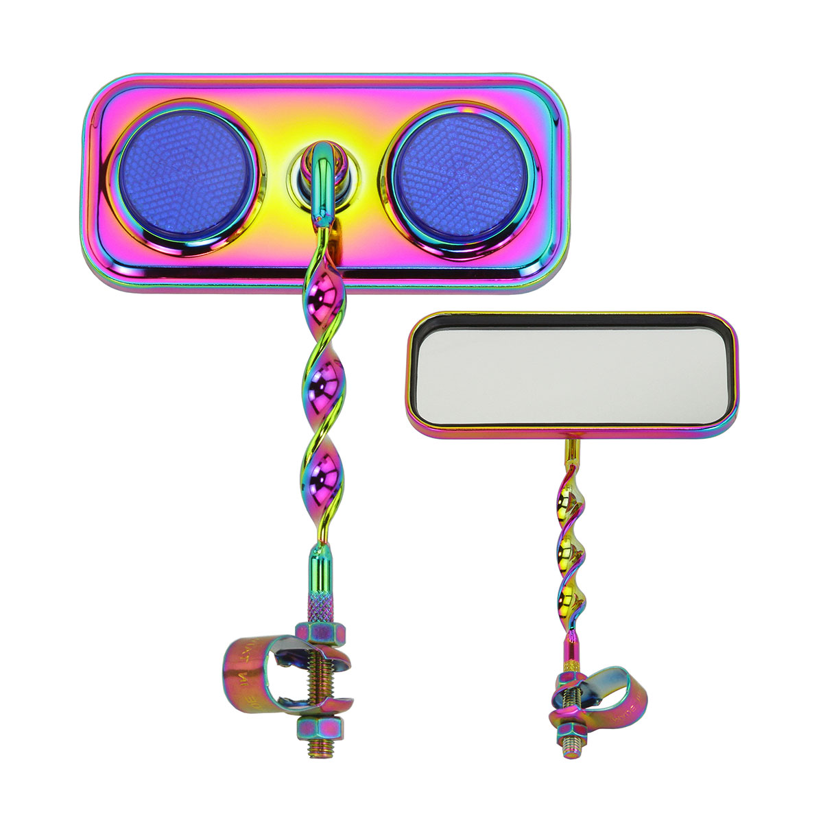 Rectangle Flat Twisted Mirror Oil Slik Blue Reflectors.