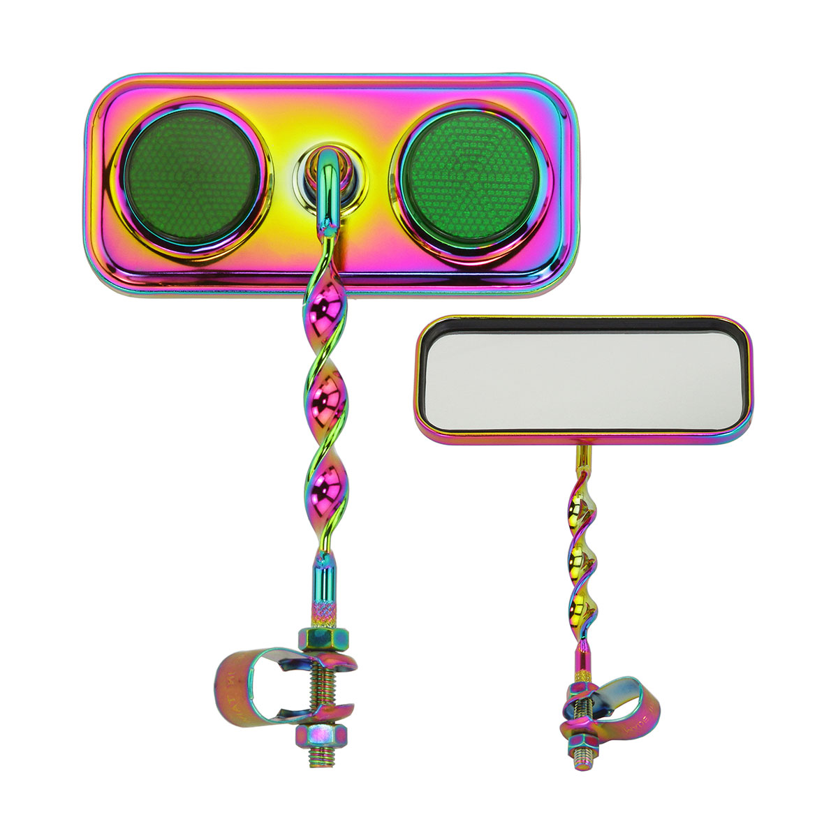 Rectangle Flat Twisted Mirror Oil Slik Green Reflectors.