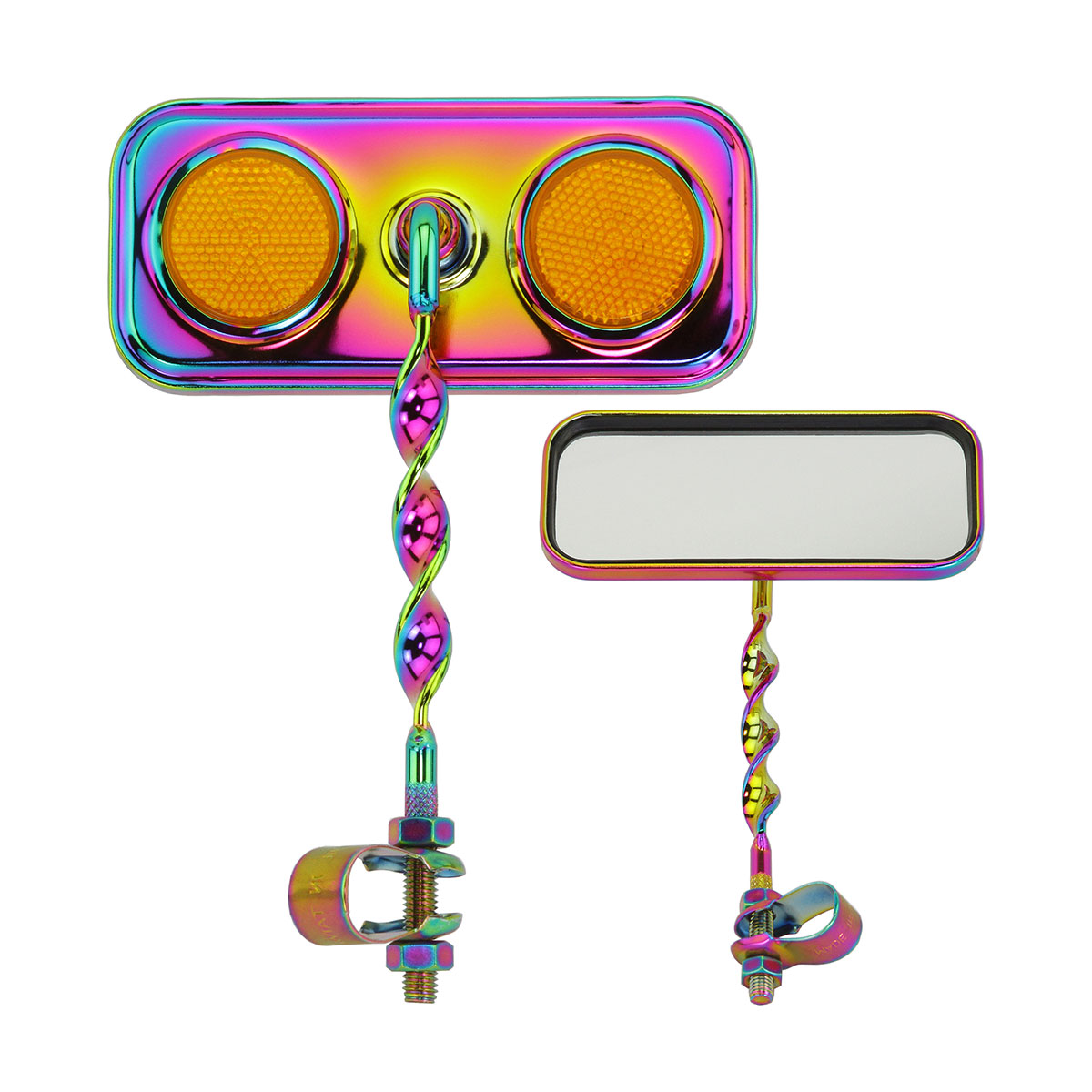 Rectangle Flat Twisted Mirror Oil Slik Amber Reflectors.