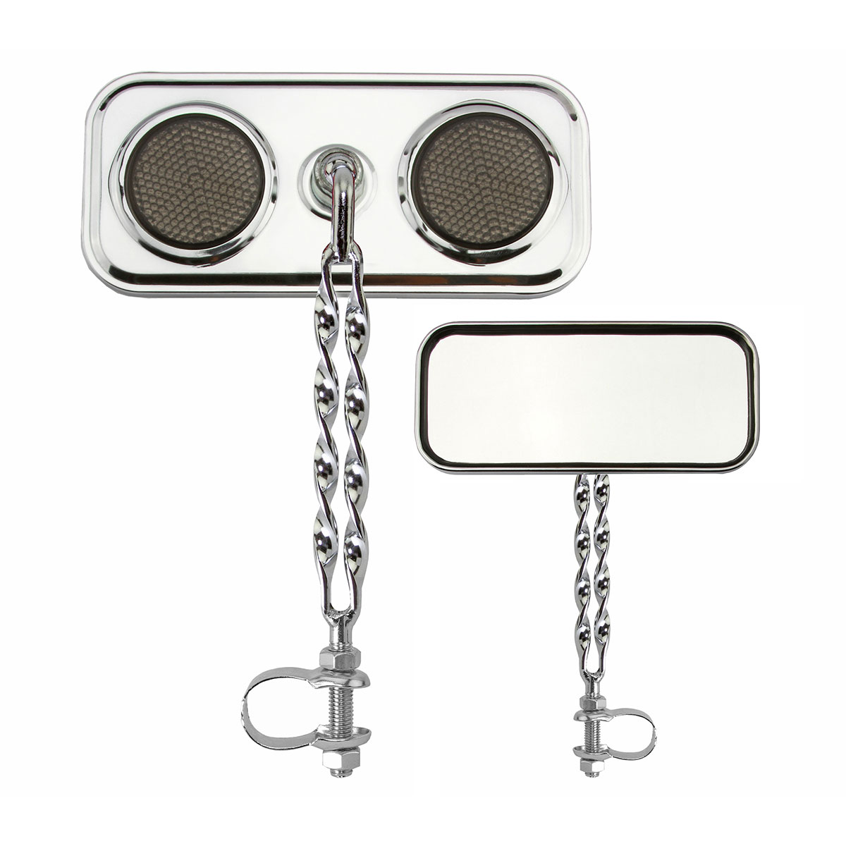 Rectangle Double Flat Twisted Mirror Chrome Black Reflectors.