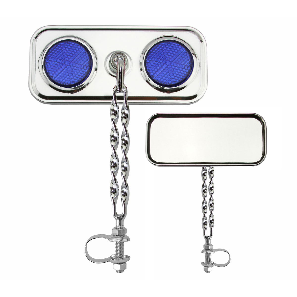 Rectangle Double Flat Twisted Mirror Chrome Blue Reflectors.