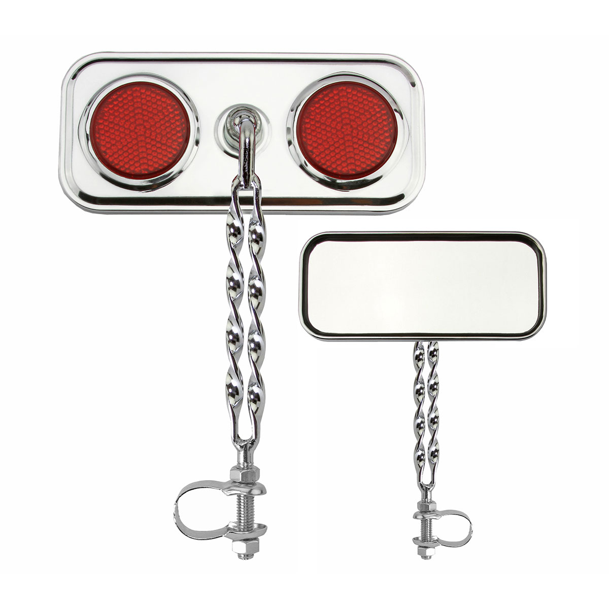 Rectangle Double Flat Twisted Mirror Chrome Red Reflectors.