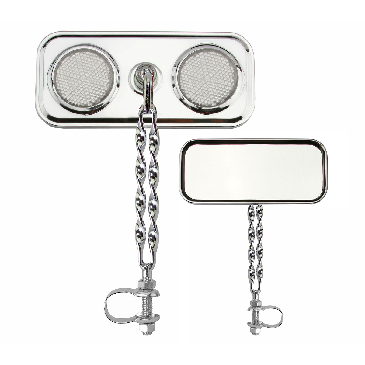 Rectangle Double Flat Twisted Mirror Chrome Clear Reflectors.