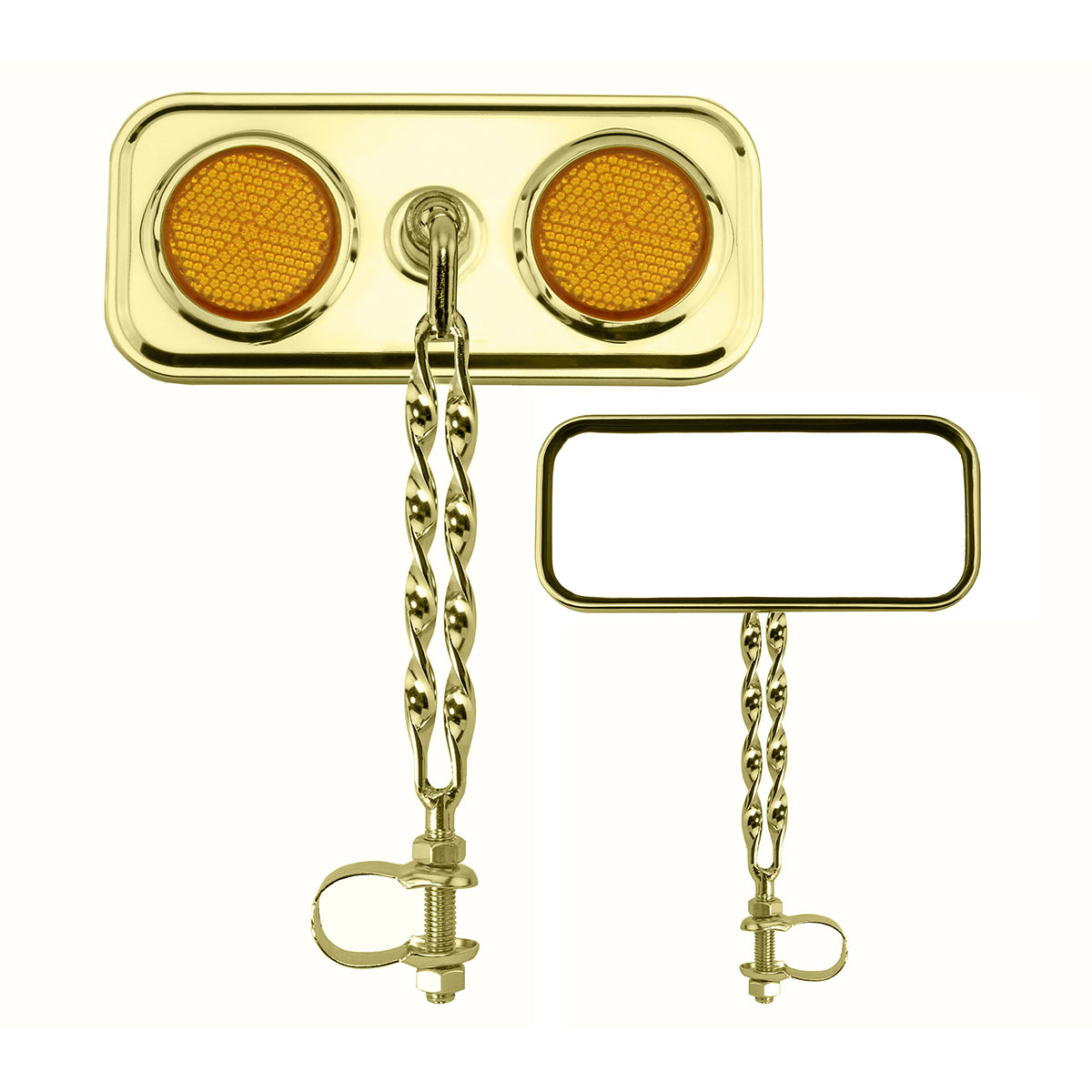 Rectangle Double Flat Twisted Mirror Gold Amber Reflectors.