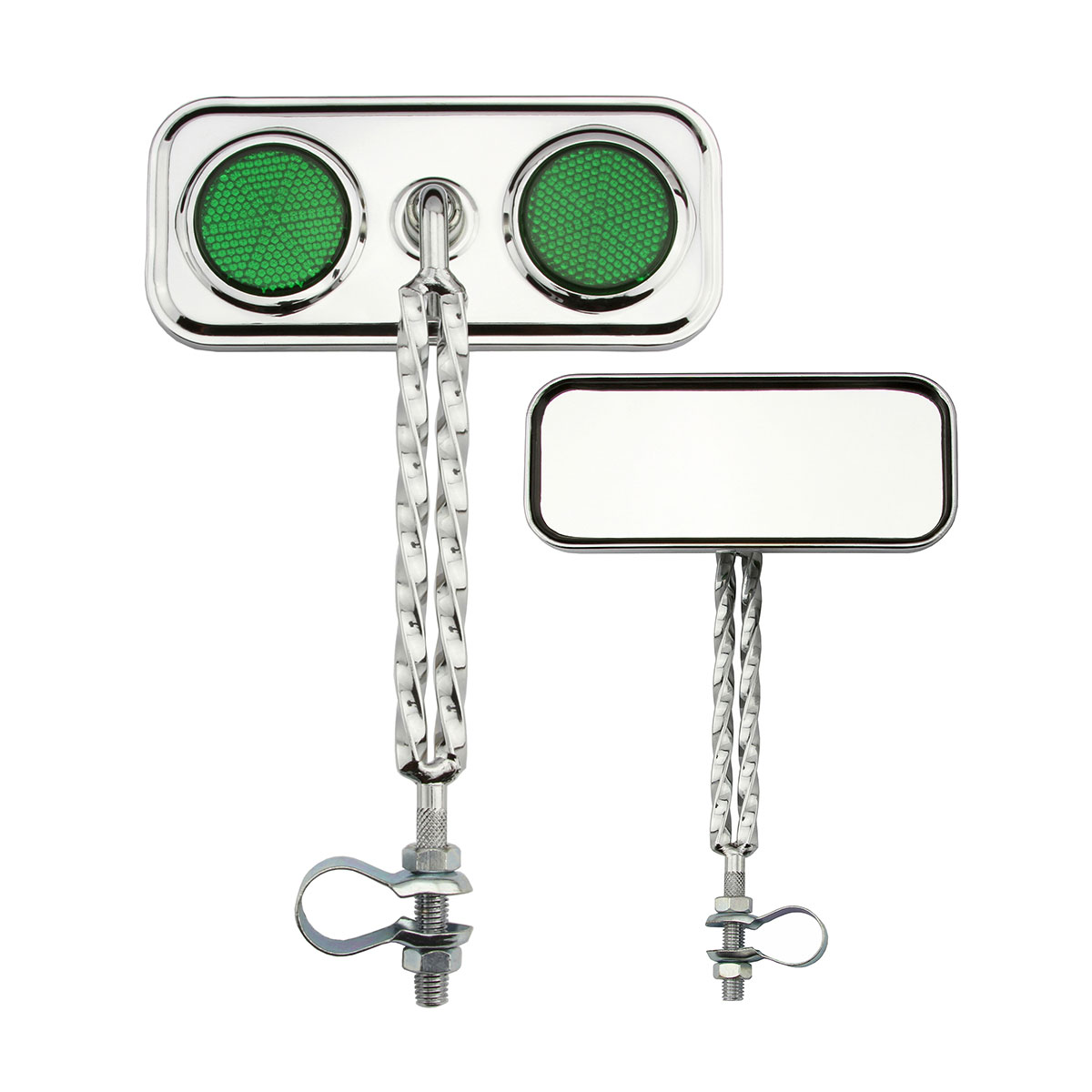 Rectangle Double Square Twisted Mirror Chrome Green Reflectors.
