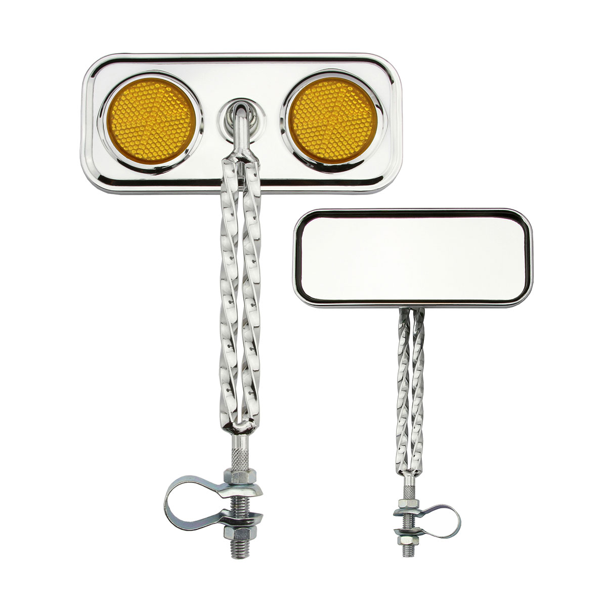 Rectangle Double Square Twisted Mirror Chrome Amber Reflectors.