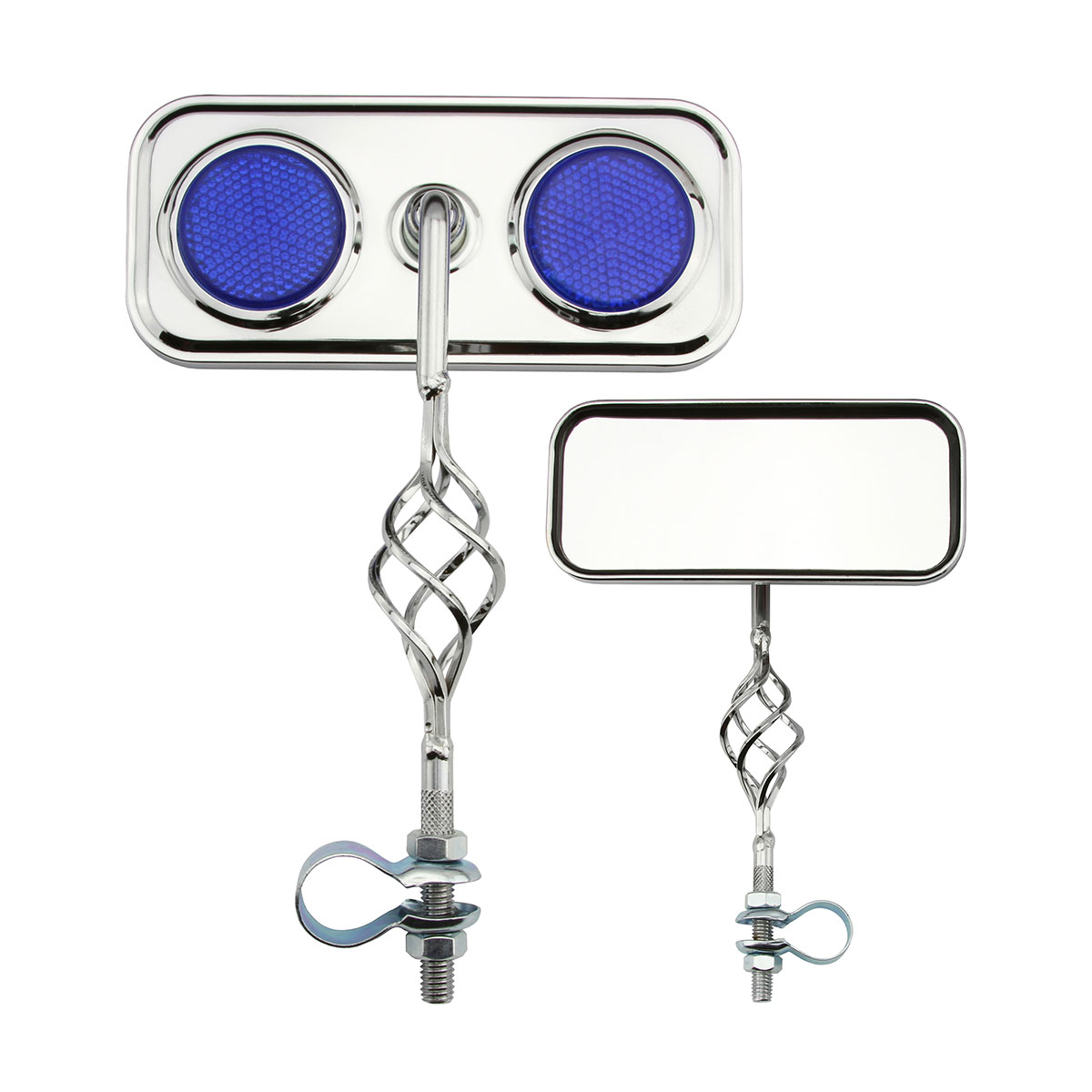 Rectangle Cage Mirror Chrome Blue Reflectors.