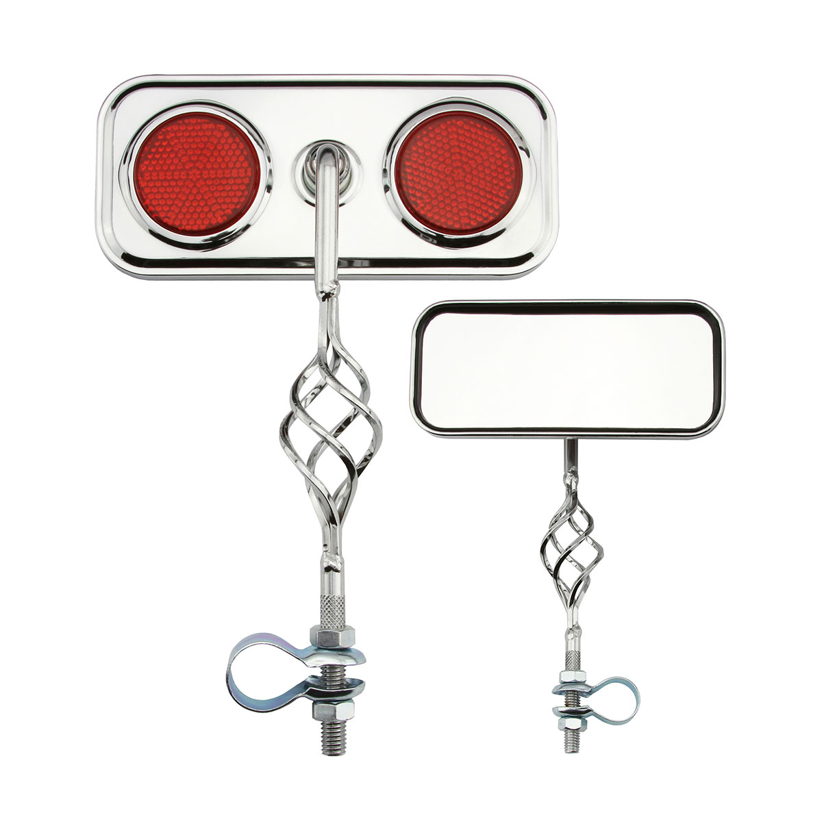 Rectangle Cage Mirror Chrome Red Reflectors.