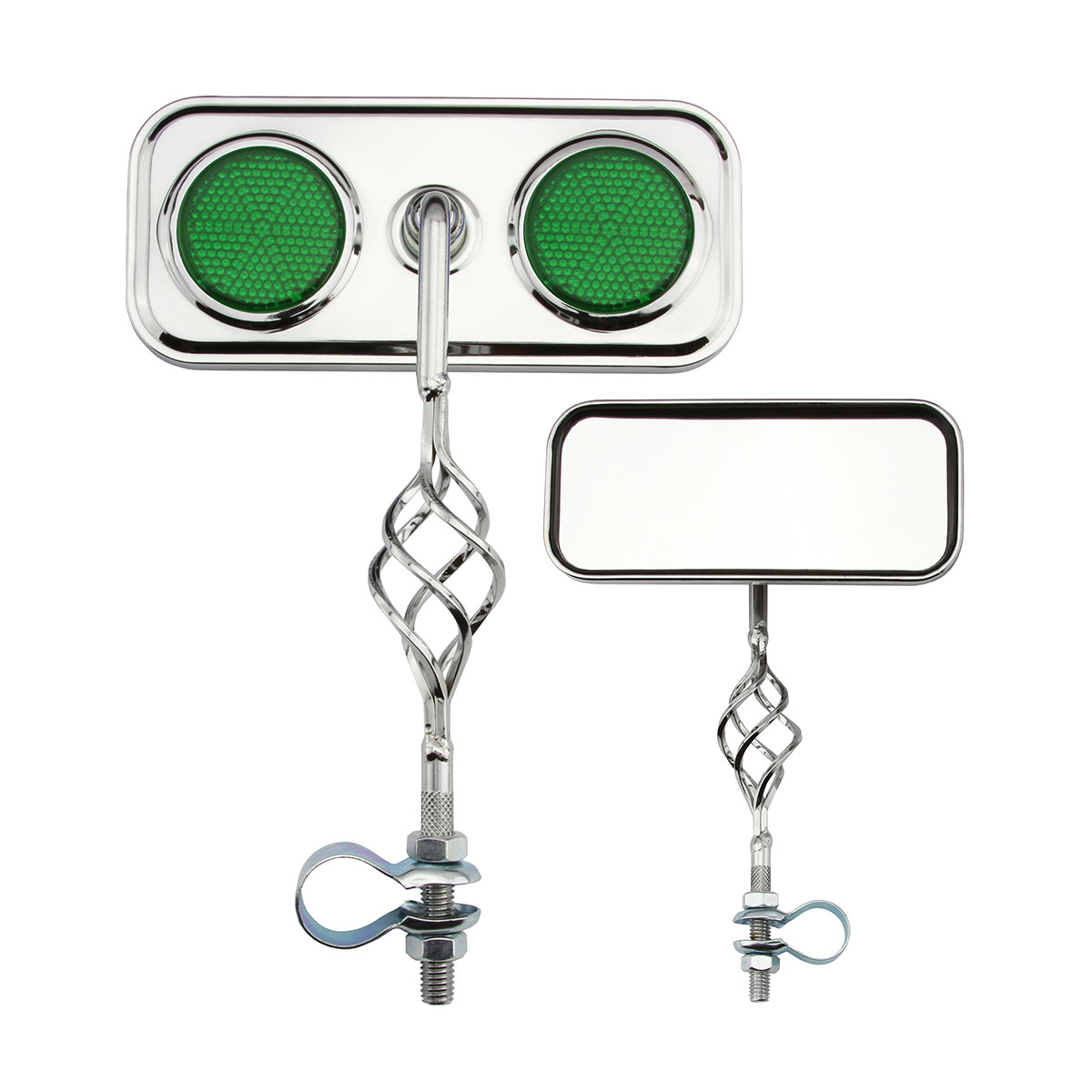 Rectangle Cage Mirror Chrome Green Reflectors.