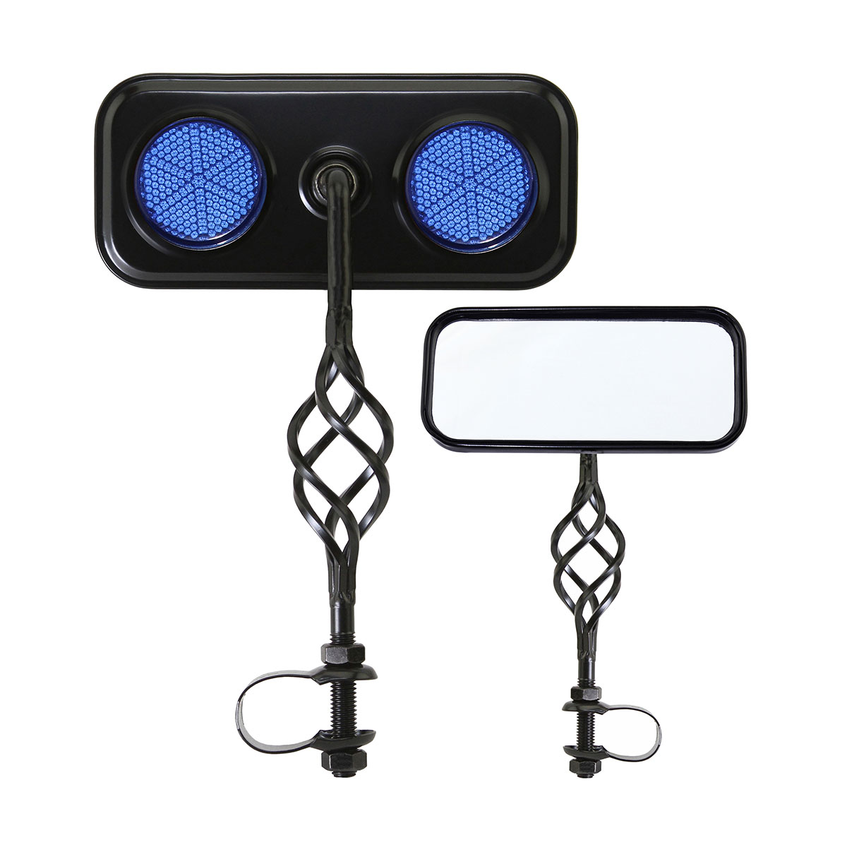 Rectangle Cage Mirror Black Blue Reflectors.