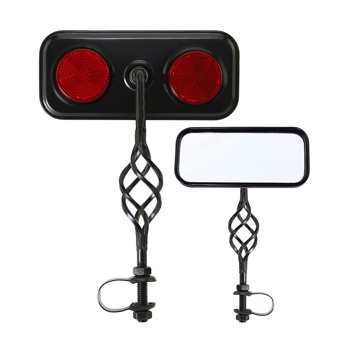 Rectangle Cage Mirror Black Red Reflectors.