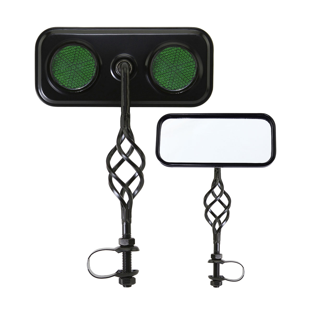Rectangle Cage Mirror Black Green Reflectors.