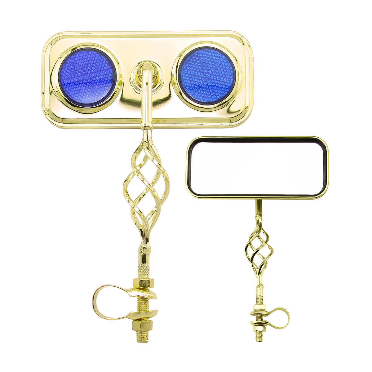 Rectangle Cage Mirror Gold Blue Reflectors.