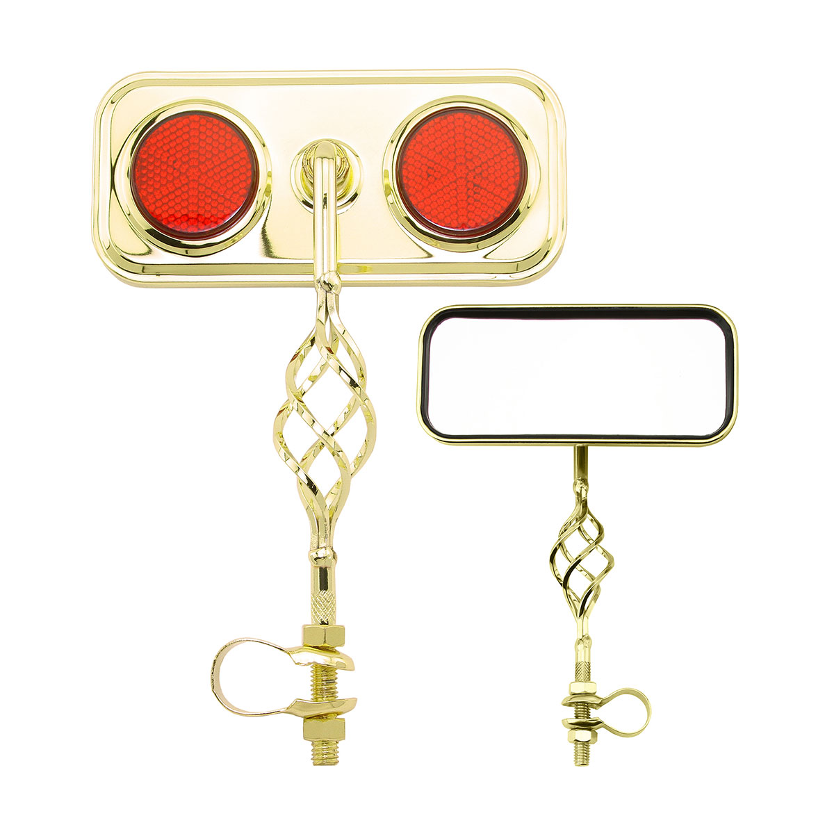 Rectangle Cage Mirror Gold Red Reflectors.