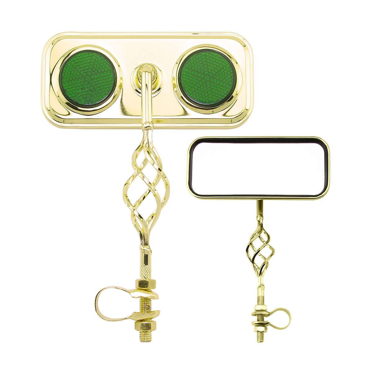 Rectangle Cage Mirror Gold Green Reflectors.