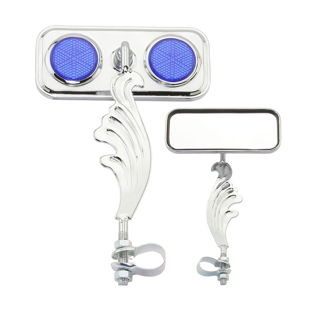 Rectangle Wing Mirror Chrome Right Blue Reflectors.