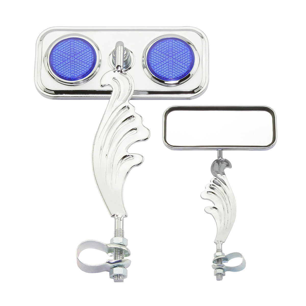 Rectangle Wing Mirror Chrome Left Blue Reflectors.