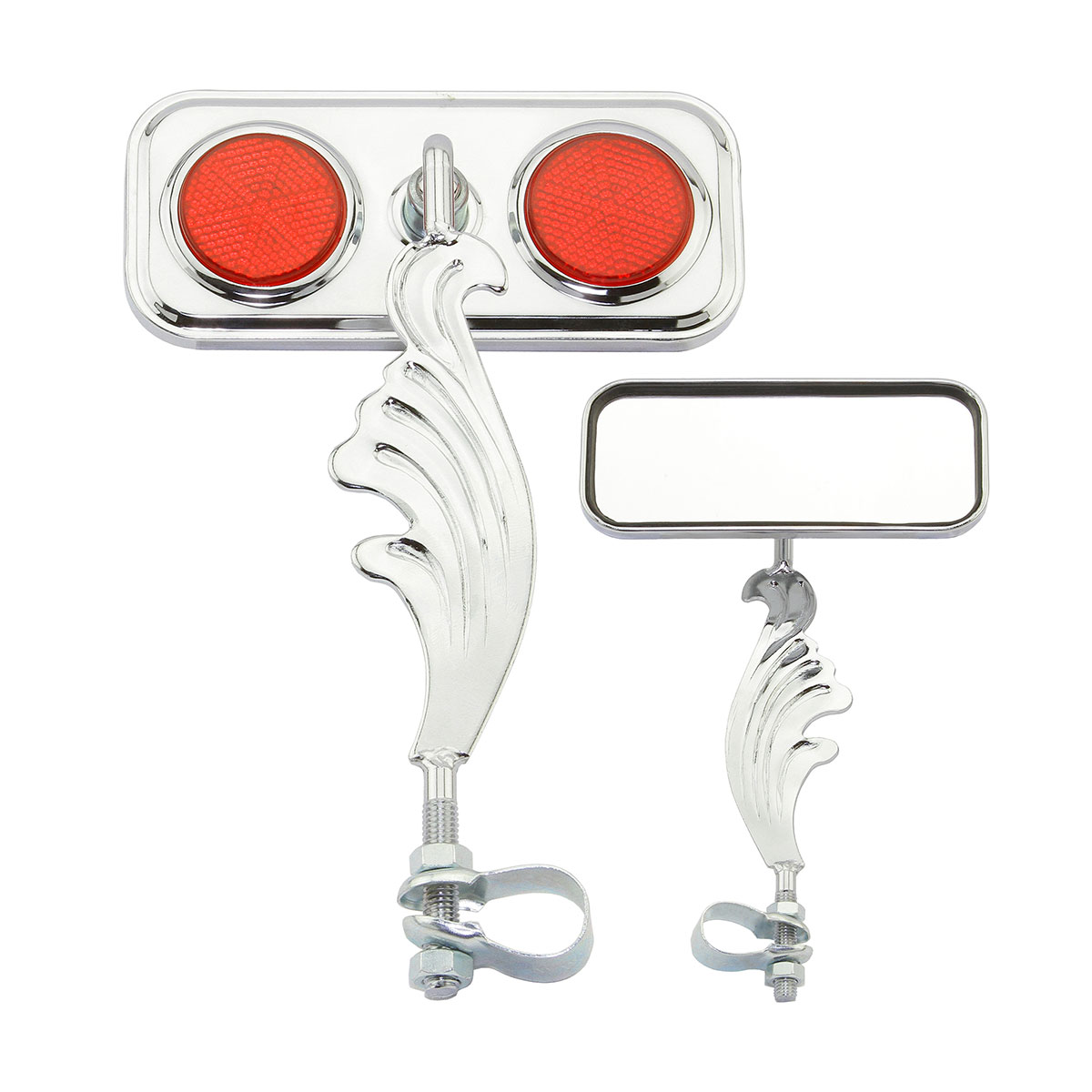 Rectangle Wing Mirror Chrome Right Red Reflectors.